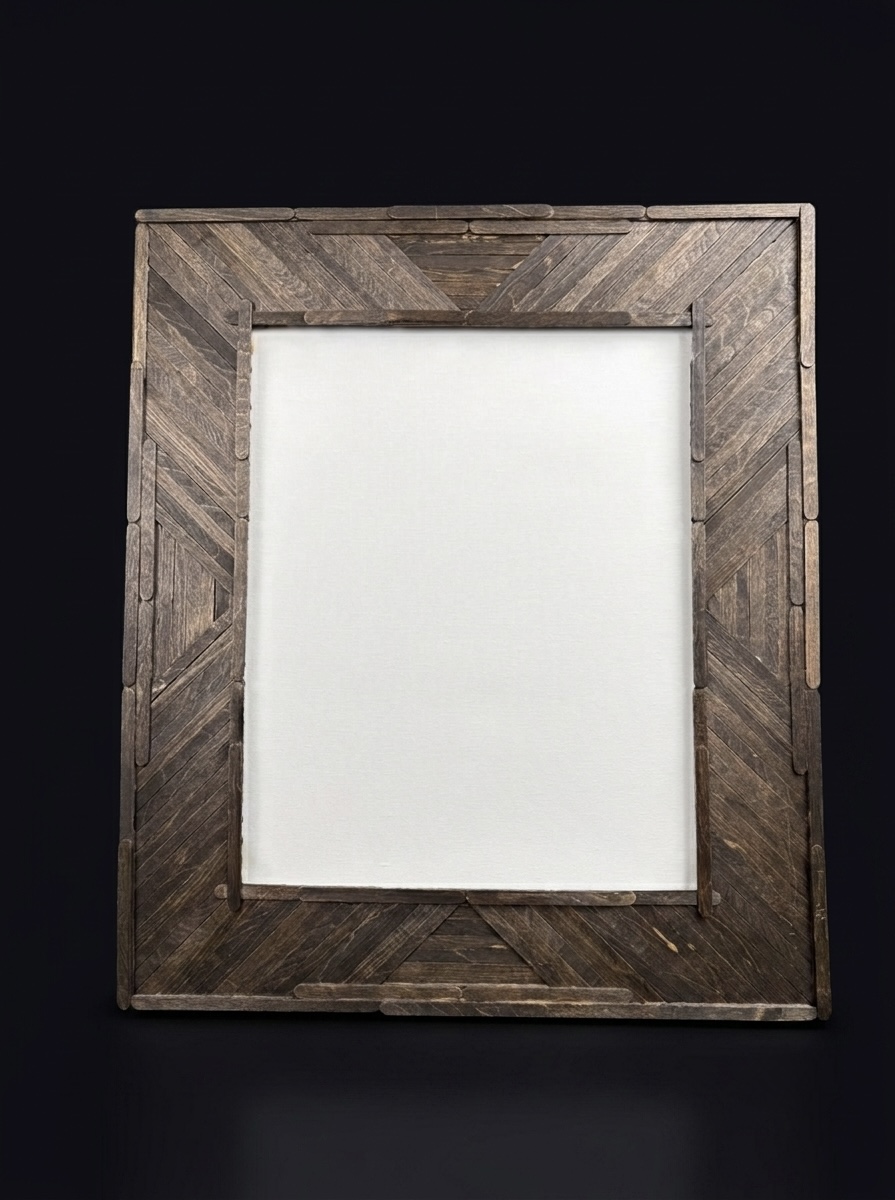 Craft stick frame with herringbone pattern