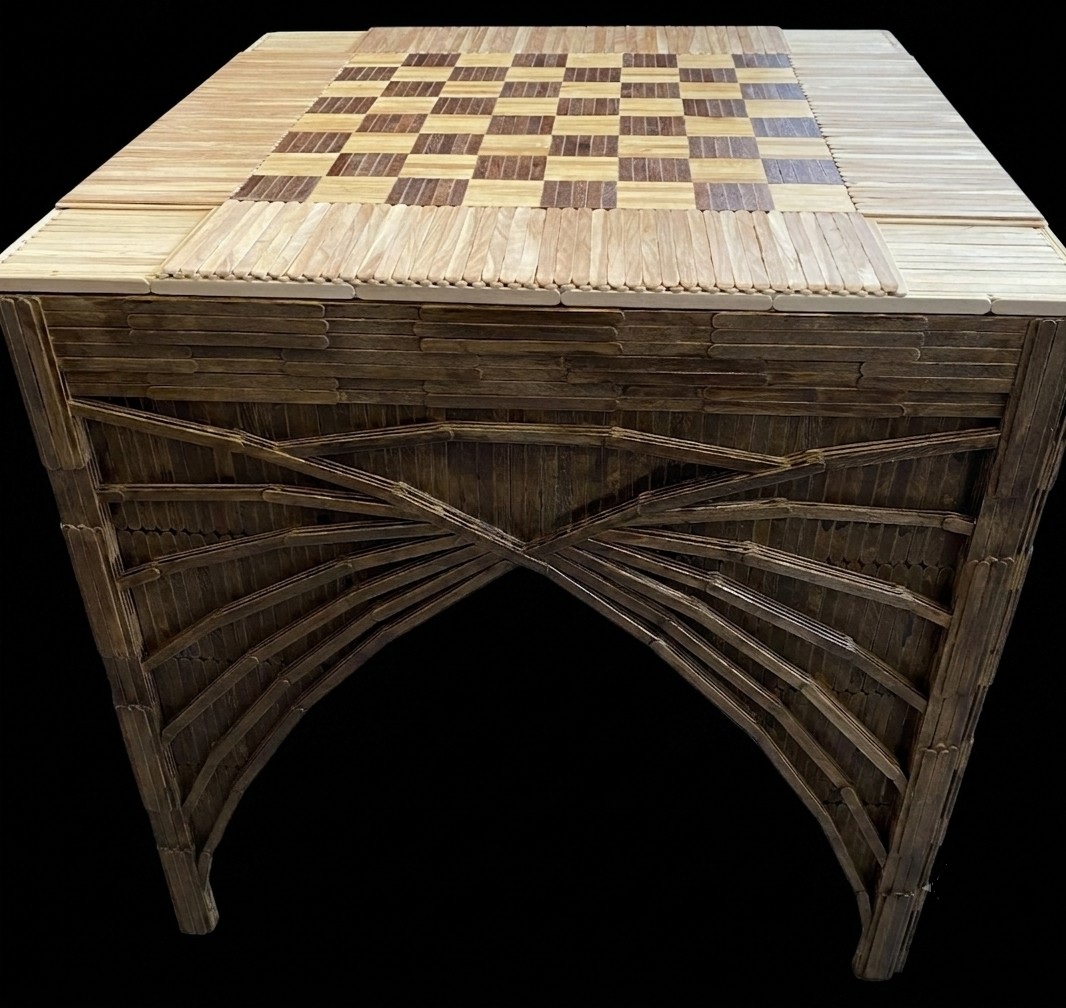 Chess table with cathedral arch base